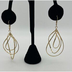 Dangle Gold Tone Textured Pierced Earrings Triple Rain Drop